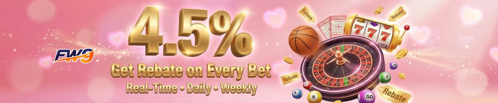 FW9Ph 4.5% Rebate on Every Bet Real-Time Daily Weekly